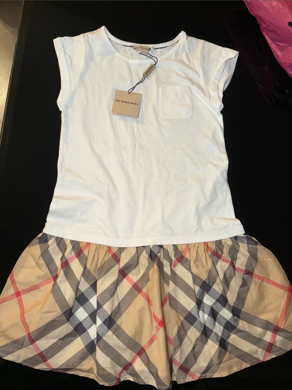 Burberry White Tee with Beige Classic Check Skirt Pajama Set